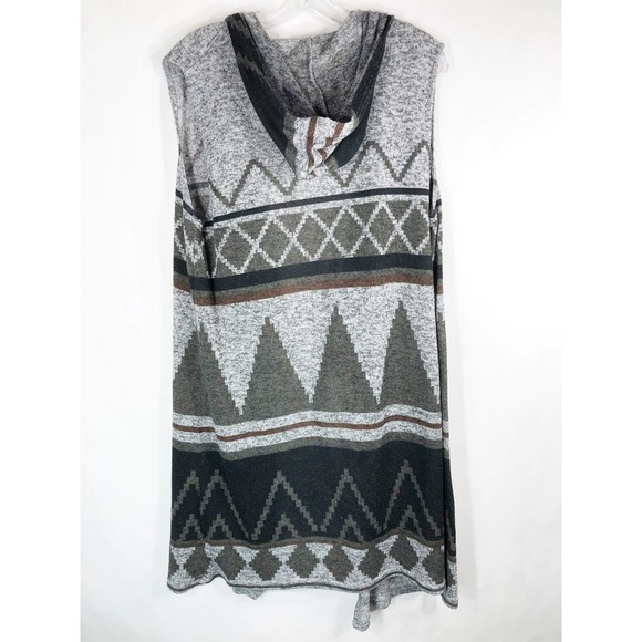 New Directions Large Shrug Sweater Gray Knit Hooded Waterfall Front Open 1383 - Picture 2 of 7